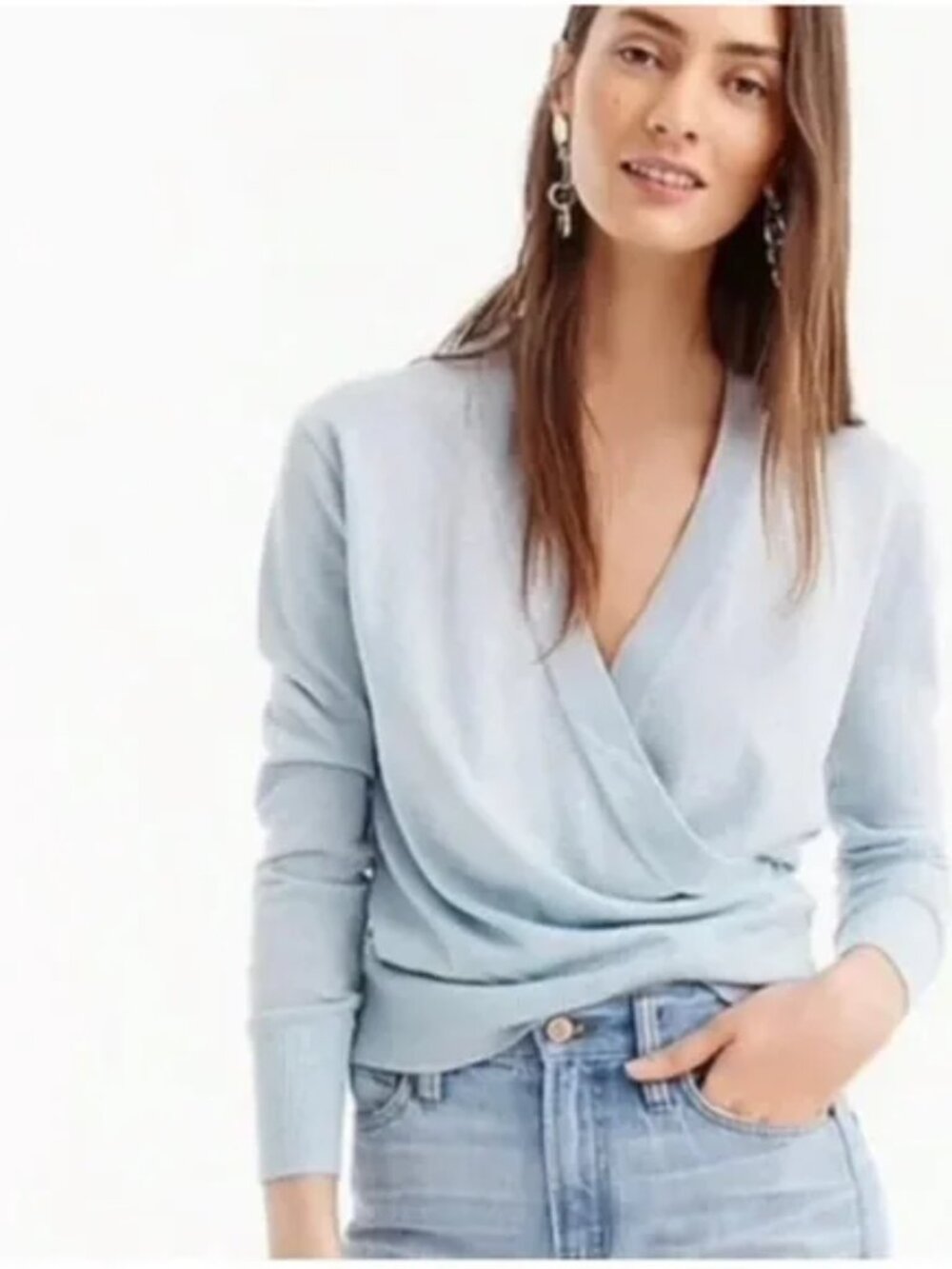 J. CREW Shimmering Lurex Wrap Wool Blend Sweater Light Blue/Silver Size XXS